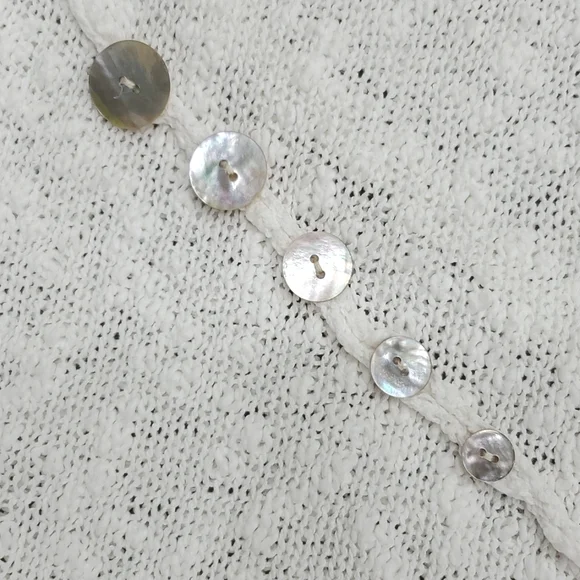 Habitat open knit sweater women's medium white textured cotton shell buttons - Picture 5 of 12